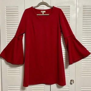 Neiman Marcus Red Holiday Flared Sleeves Dress